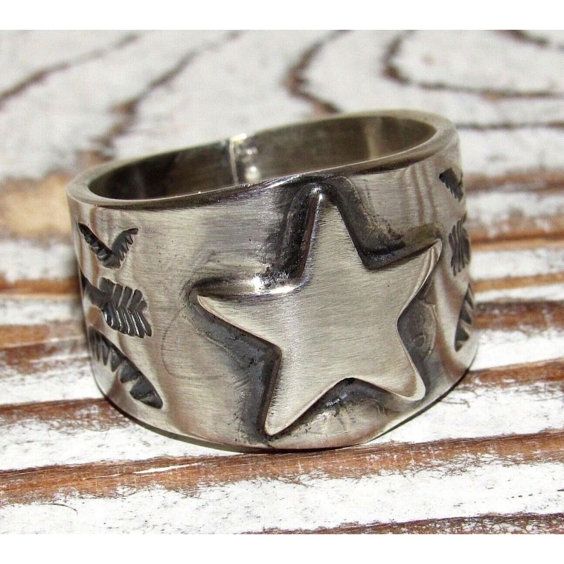Navajo Sunshine Reeves Star & Arrows Ring Size 8.5 Sterling Silver