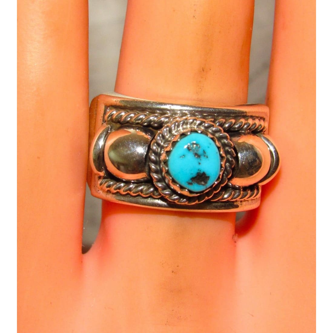 Navajo Thomas Charley Kingman Turquoise Ring Sz 7 Sterling