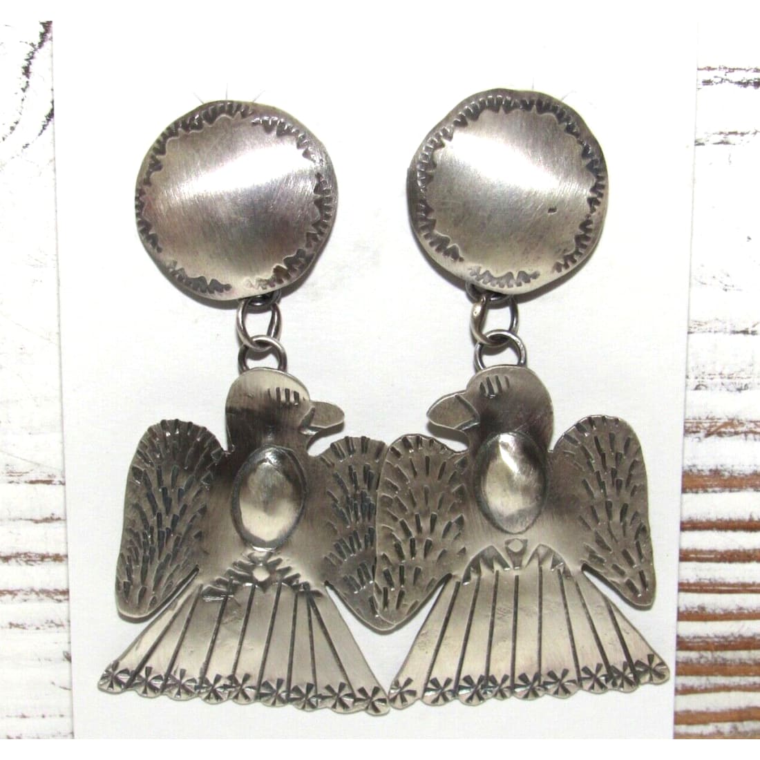 Navajo Thunderbird Dangle Earrings Sterling Silver T. Yazzie