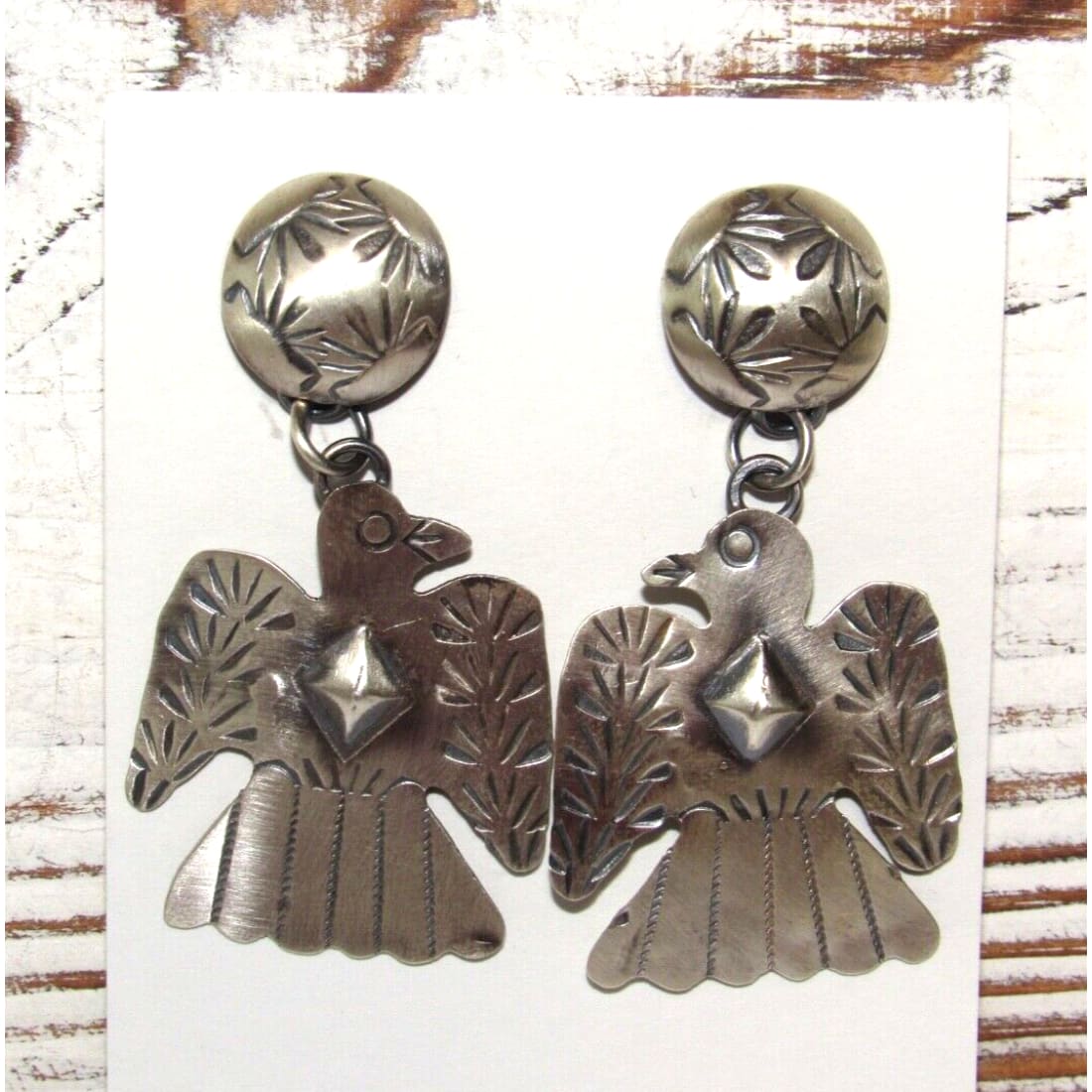 Navajo Thunderbird Dangle Earrings Sterling Silver T. Yazzie