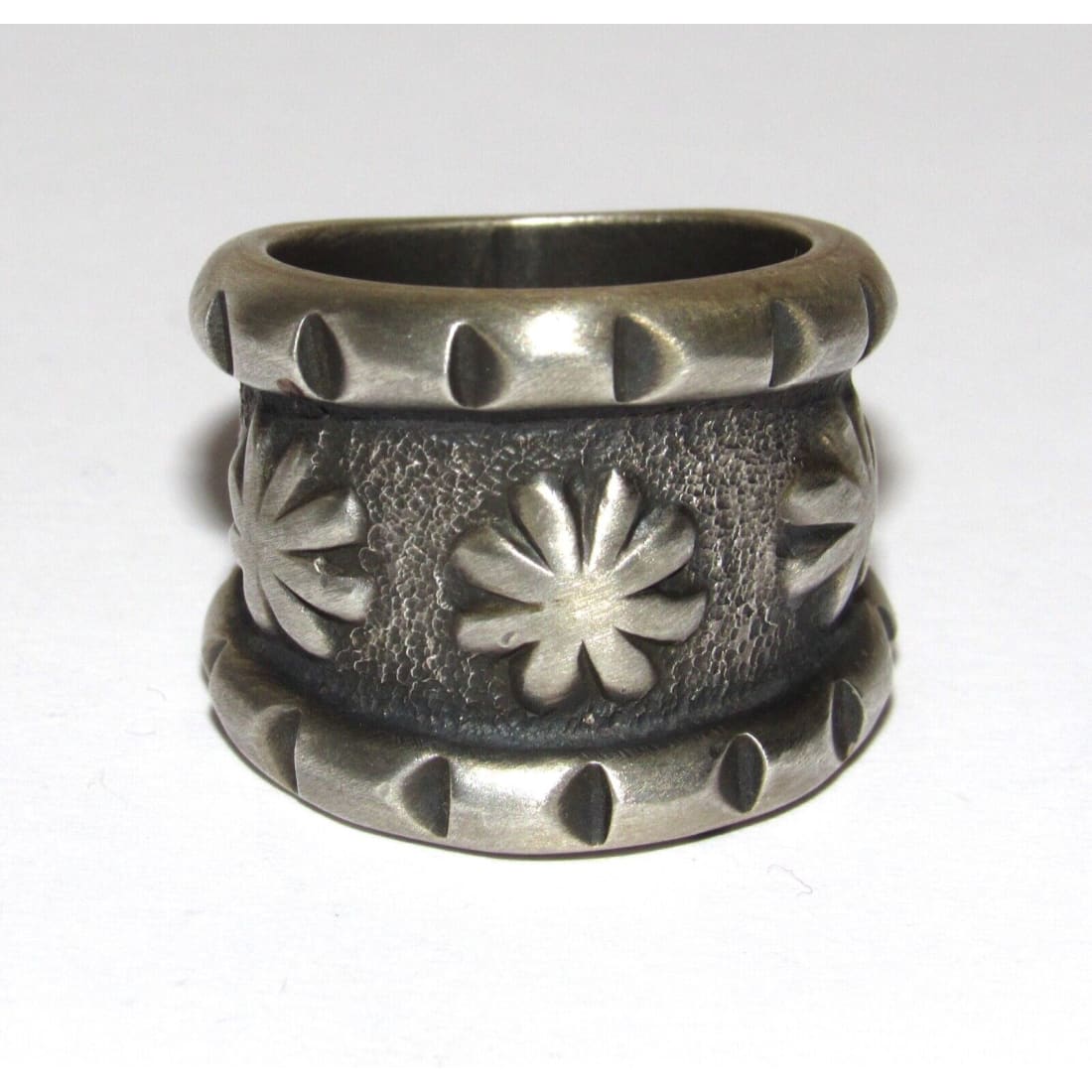 Navajo Tufa Cast Band Ring Size 8 Sterling Silver by Monty