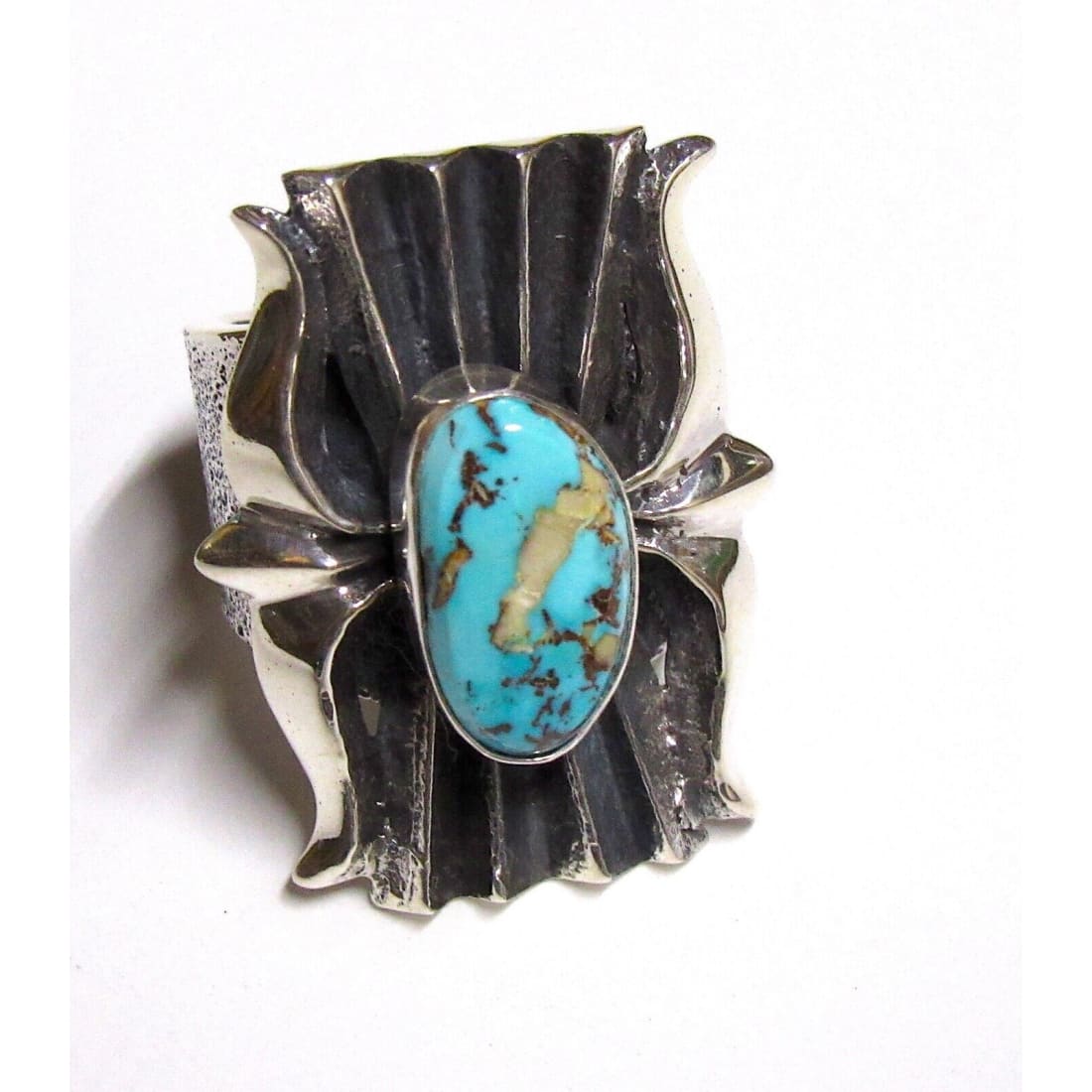 Navajo Tufa Cast Kingman Turquoise Ring Sz 8 Kevin Yazzie Native American Native American