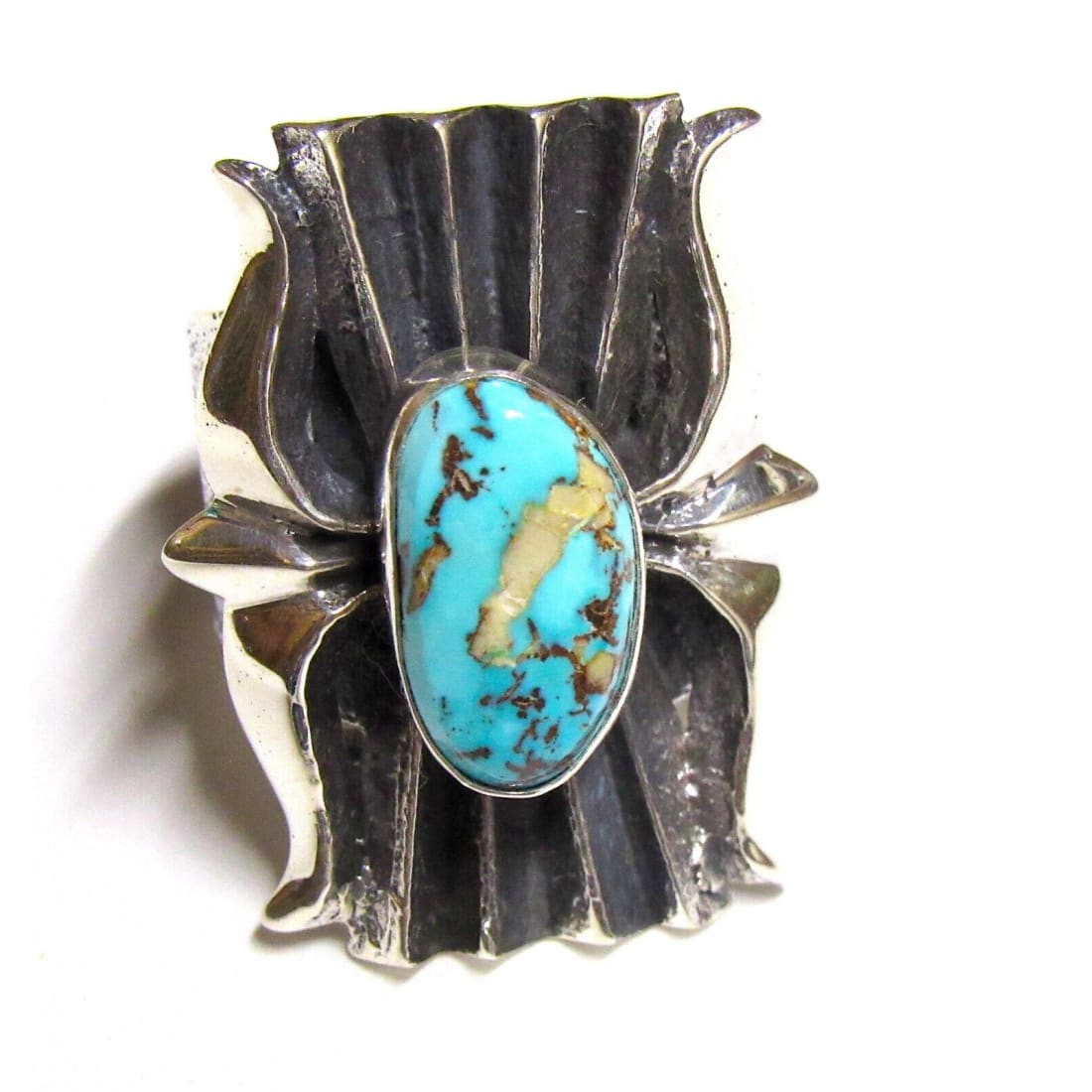 Navajo Tufa Cast Kingman Turquoise Ring Sz 8 Kevin Yazzie Native American Native American