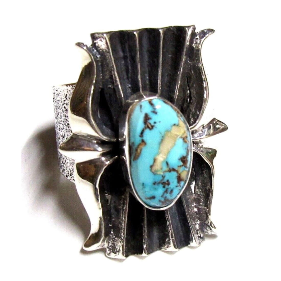Navajo Tufa Cast Kingman Turquoise Ring Sz 8 Kevin Yazzie Native American Native American