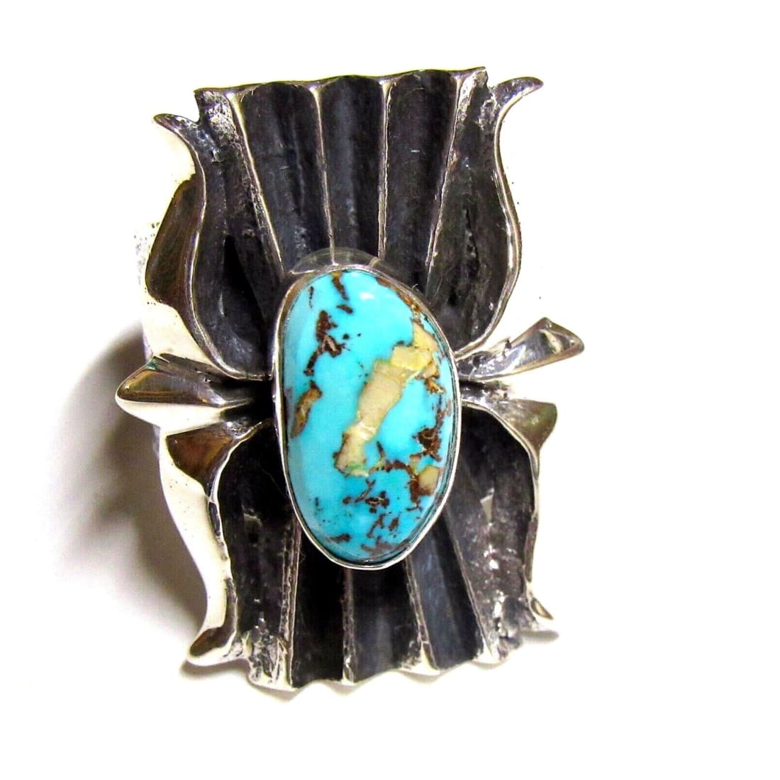 Navajo Tufa Cast Kingman Turquoise Ring Sz 8 Kevin Yazzie Native American Native American