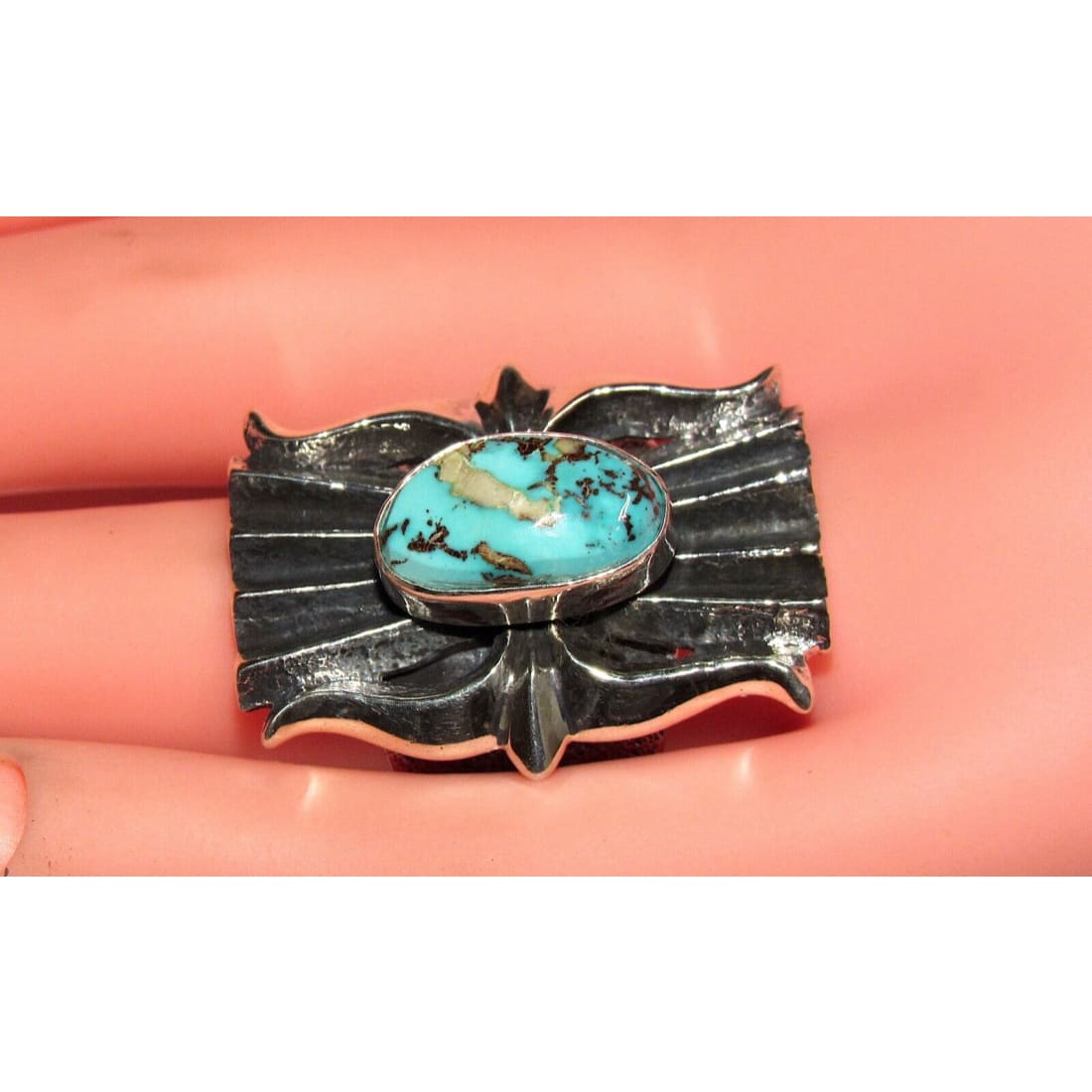 Navajo Tufa Cast Kingman Turquoise Ring Sz 8 Kevin Yazzie Native American Native American
