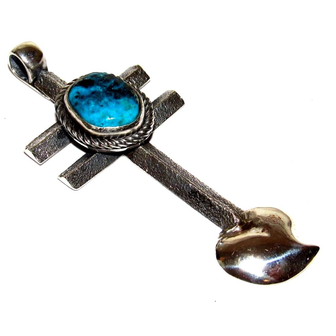 Navajo Tufa Cast Sterling Dragonfly Cross Pendant w Heart