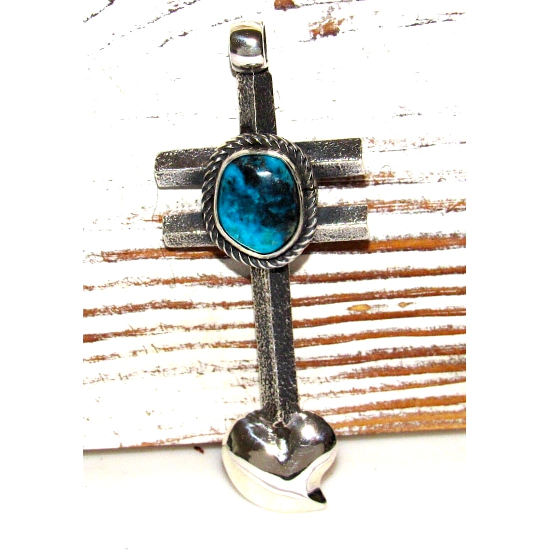 Navajo Tufa Cast Sterling Dragonfly Cross Pendant w Heart
