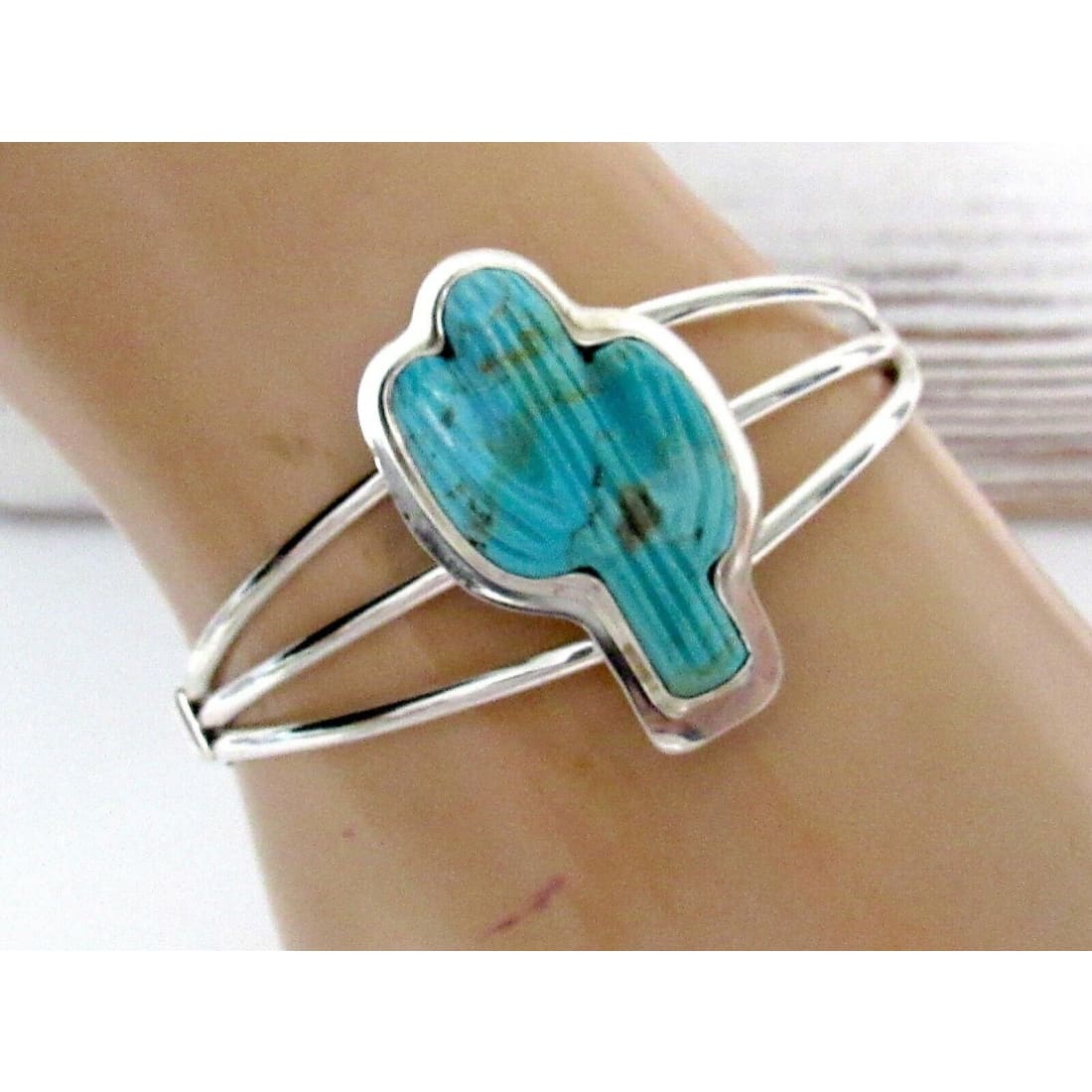 Navajo Turquoise Cactus Bracelet Sterling Silver Native American Cuff The Southwestern Style Gallery