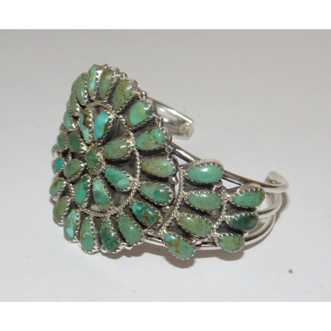 Navajo Turquoise Cluster Cuff Bracelet Sterling Silver