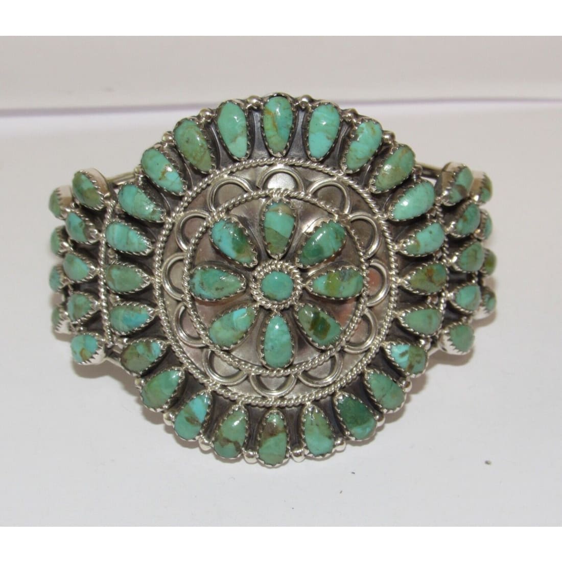 Navajo Turquoise Cluster Cuff Bracelet Sterling Silver