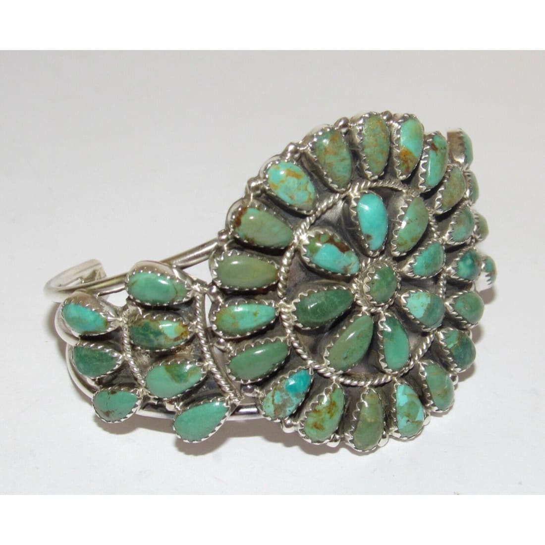 Navajo Turquoise Cluster Cuff Bracelet Sterling Silver