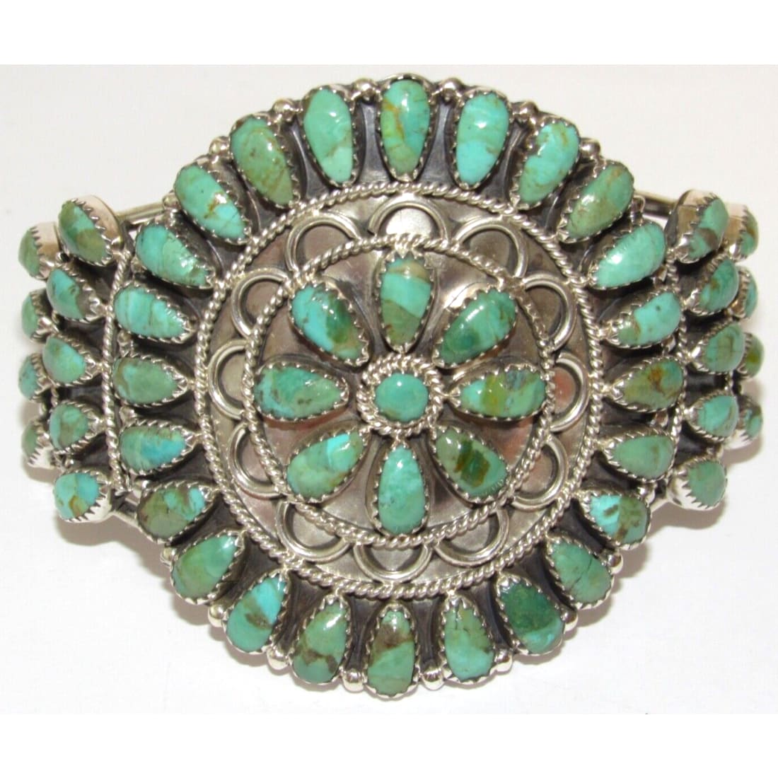 Navajo Turquoise Cluster Cuff Bracelet Sterling Silver