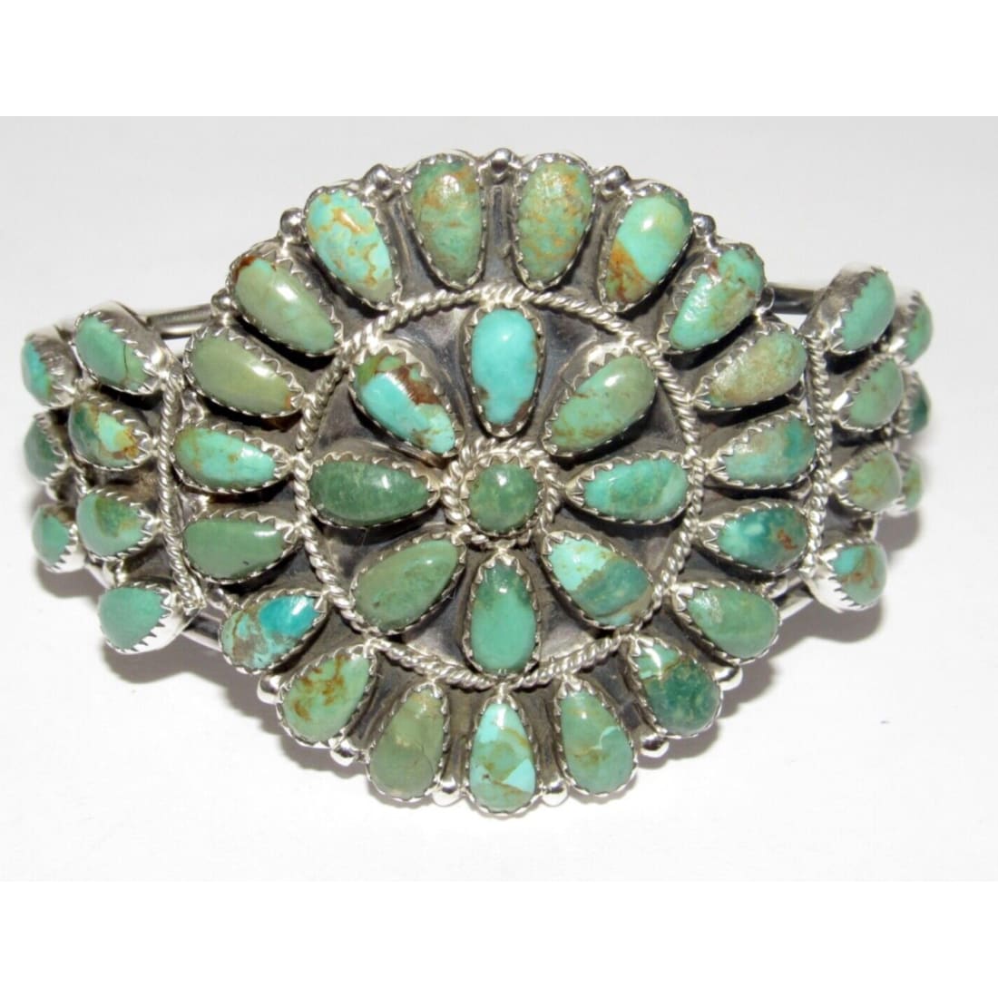 Navajo Turquoise Cluster Cuff Bracelet Sterling Silver