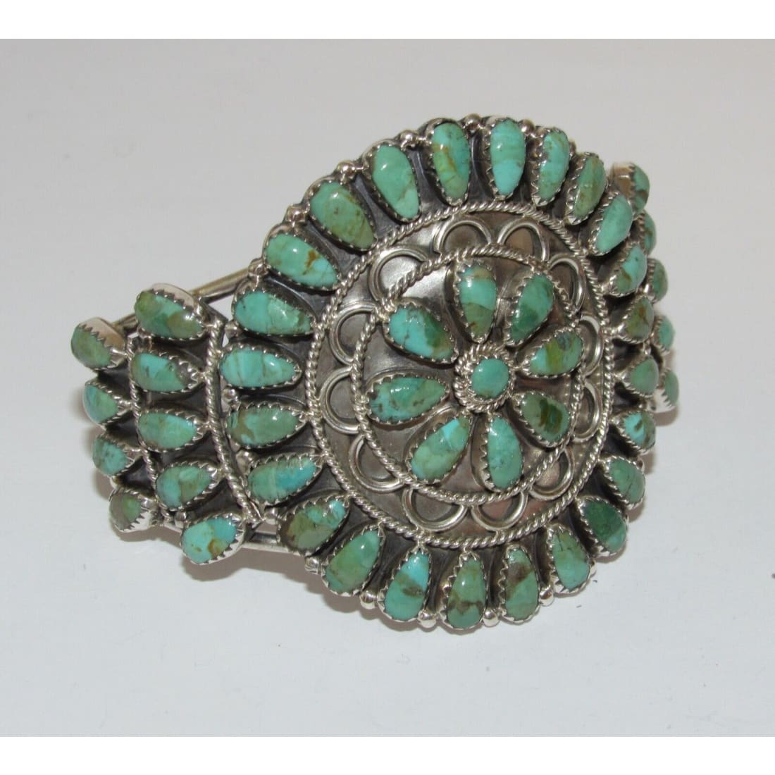 Navajo Turquoise Cluster Cuff Bracelet Sterling Silver