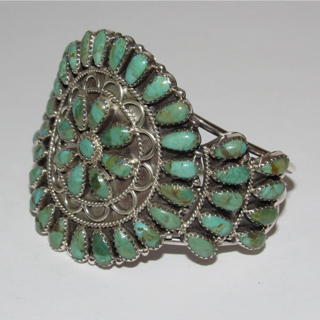 Navajo Turquoise Cluster Cuff Bracelet Sterling Silver