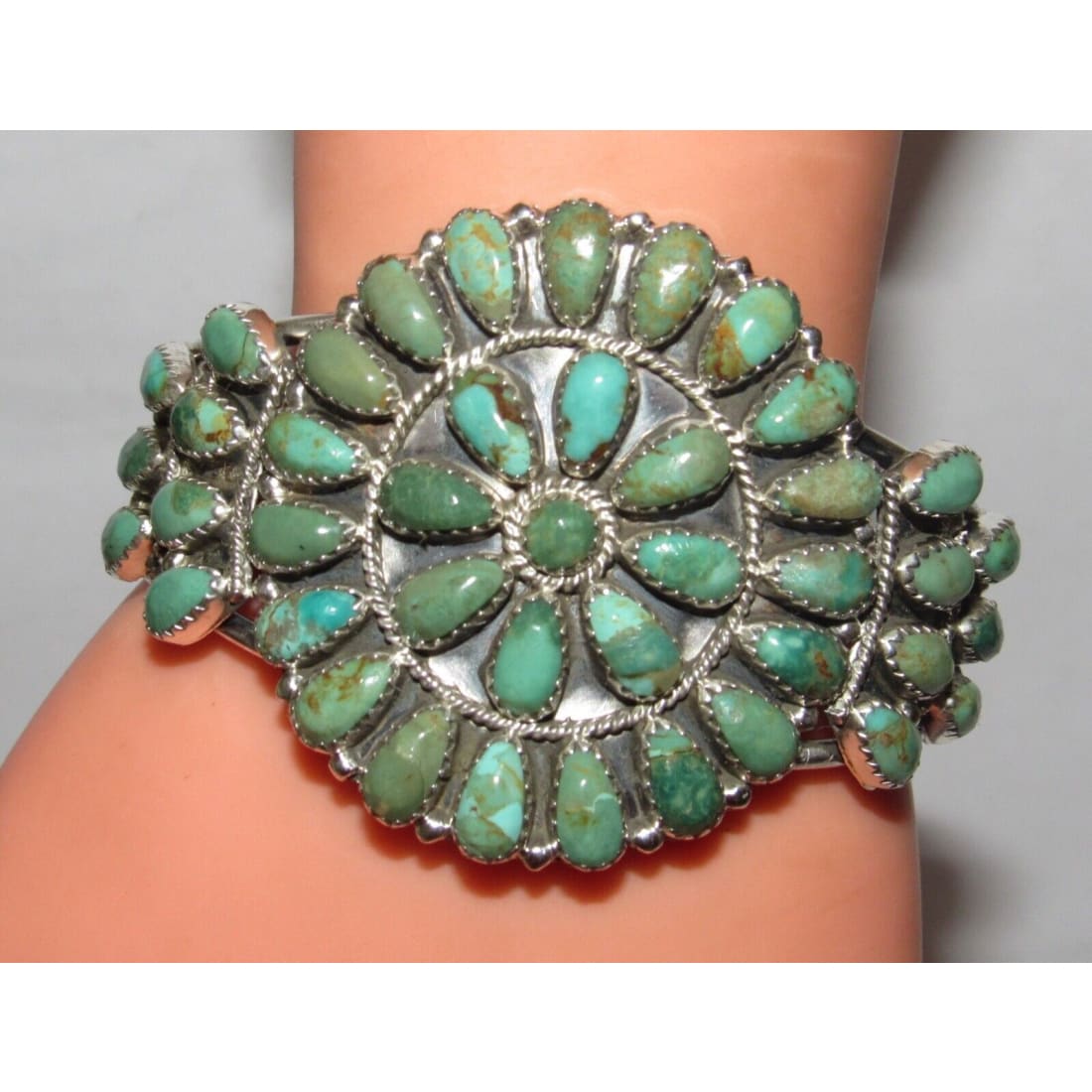 Navajo Turquoise Cluster Cuff Bracelet Sterling Silver