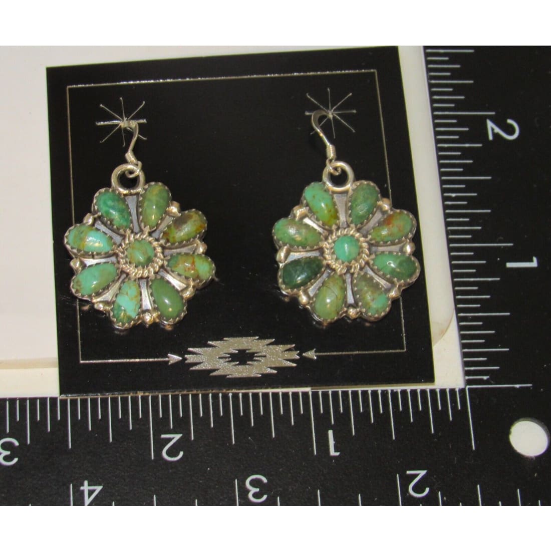 Navajo Turquoise Cluster Dangle Earrings Sterling Silver