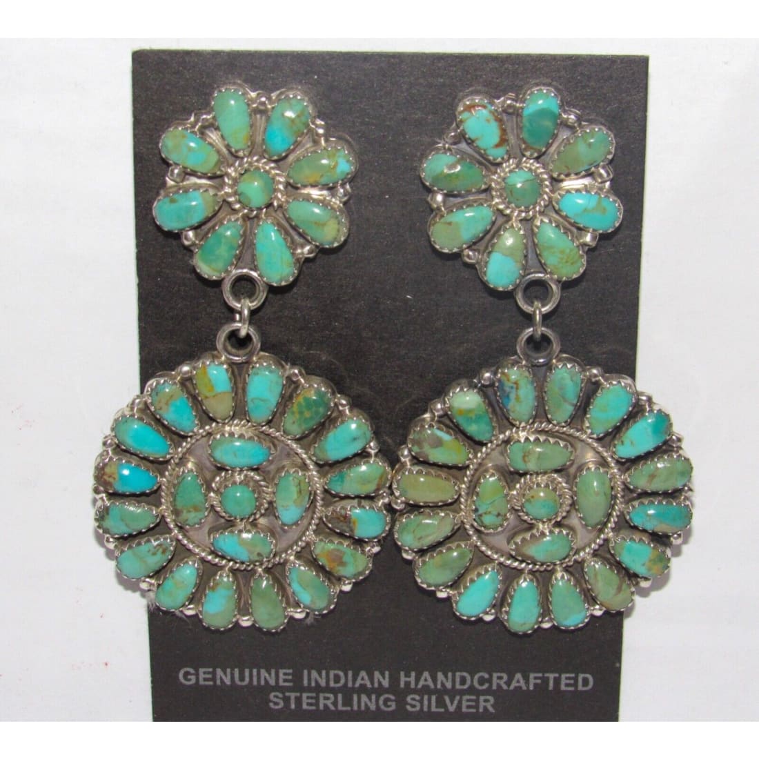 Navajo Turquoise Cluster Dangle Earrings Sterling Silver