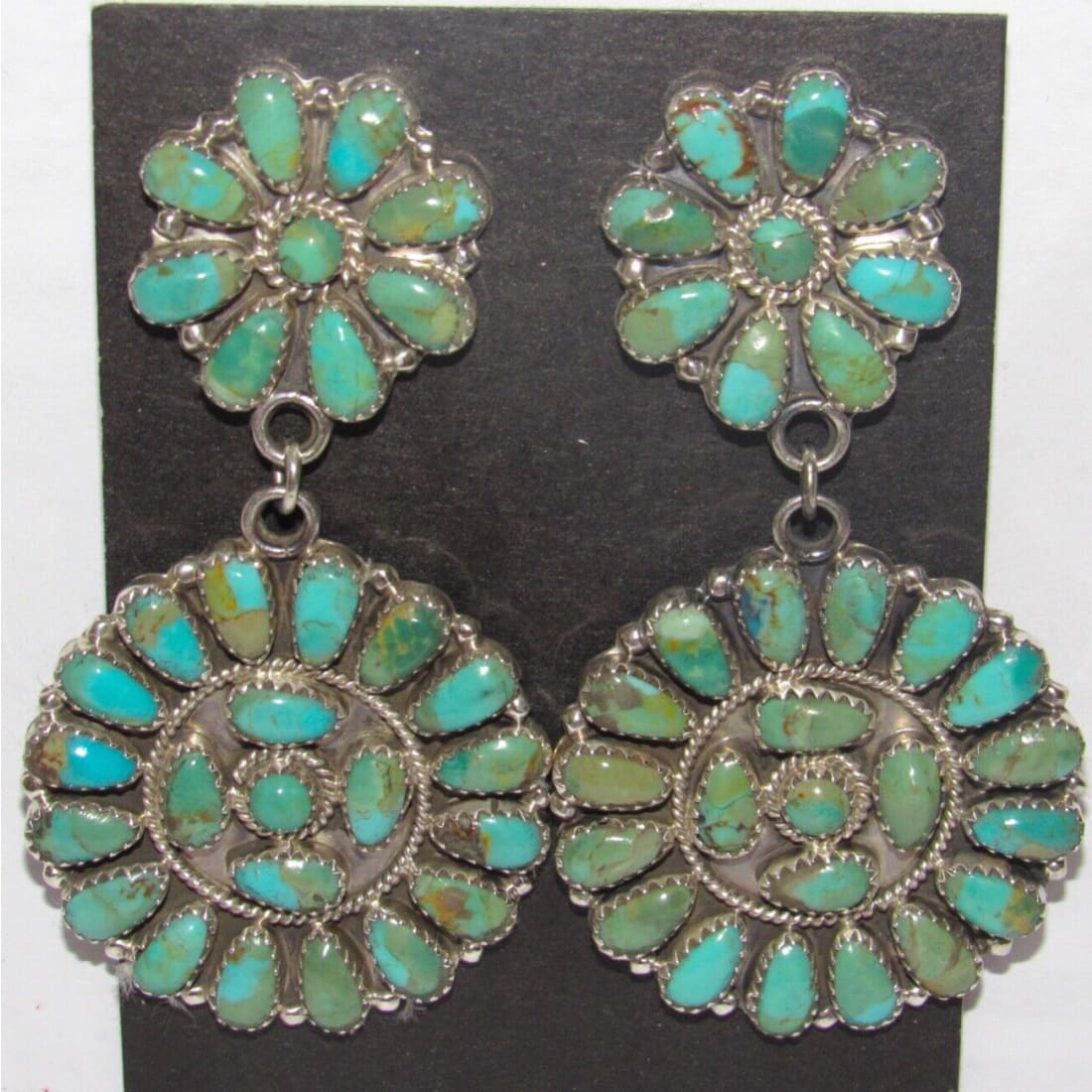 Navajo Turquoise Cluster Dangle Earrings Sterling Silver