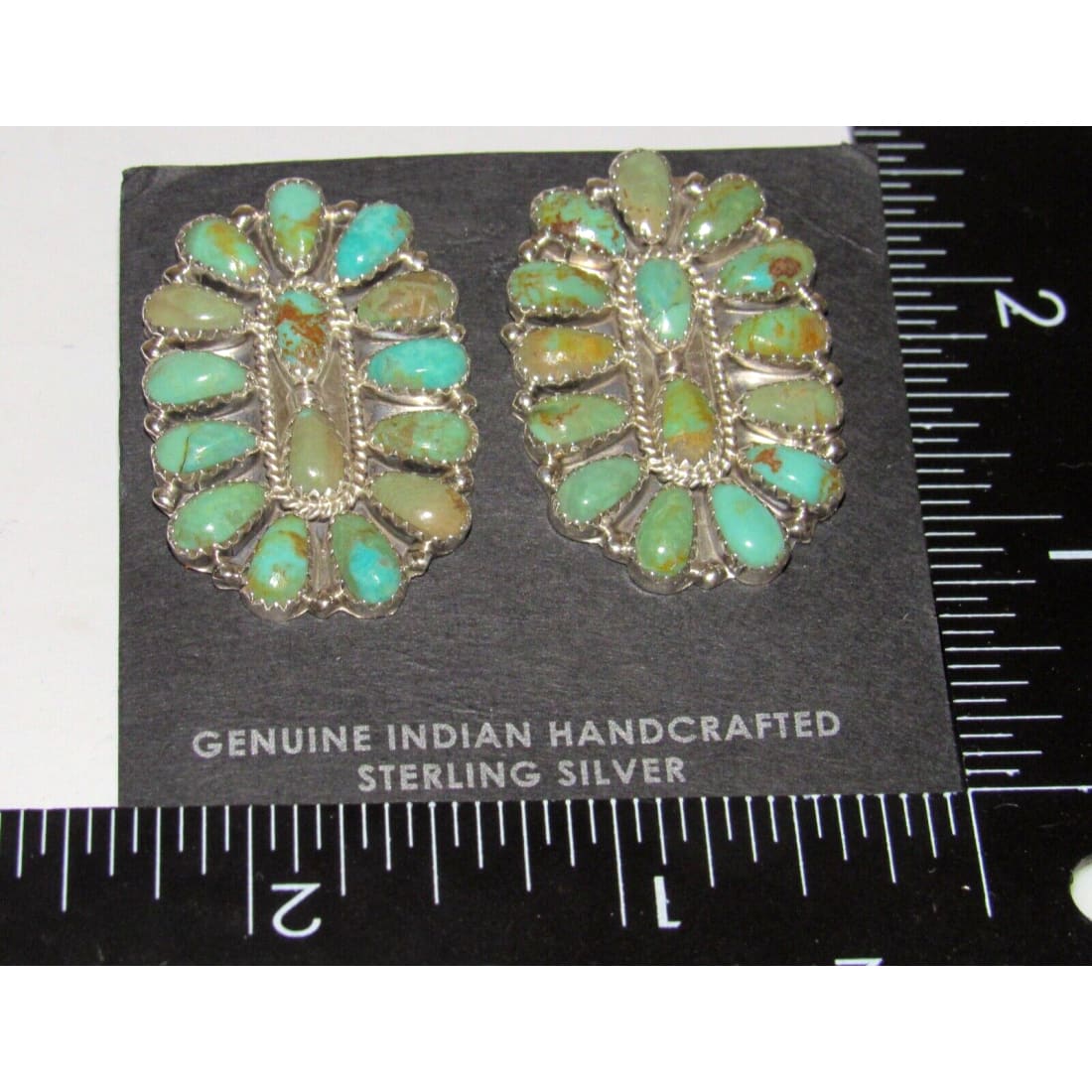 Navajo Turquoise Cluster Earrings Sterling Silver 1.5 Signed