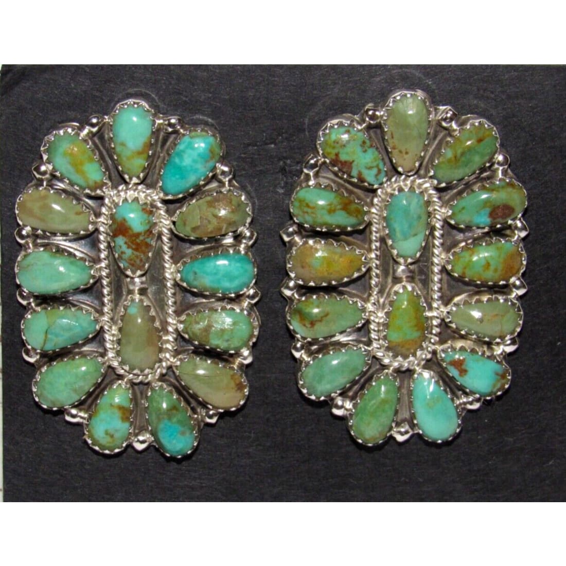 Navajo Turquoise Cluster Earrings Sterling Silver 1.5 Signed