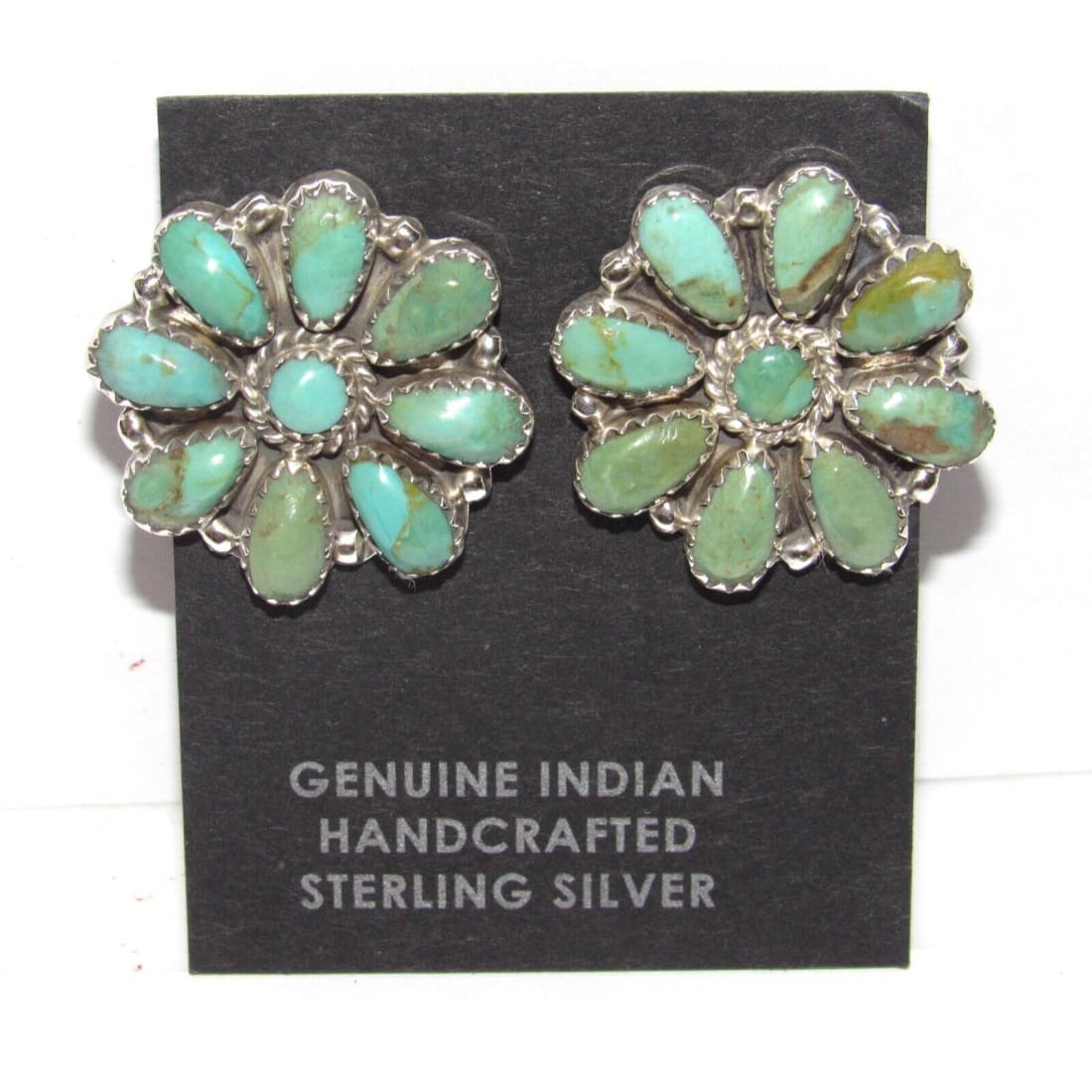 Navajo Turquoise Cluster Earrings Sterling Silver Native