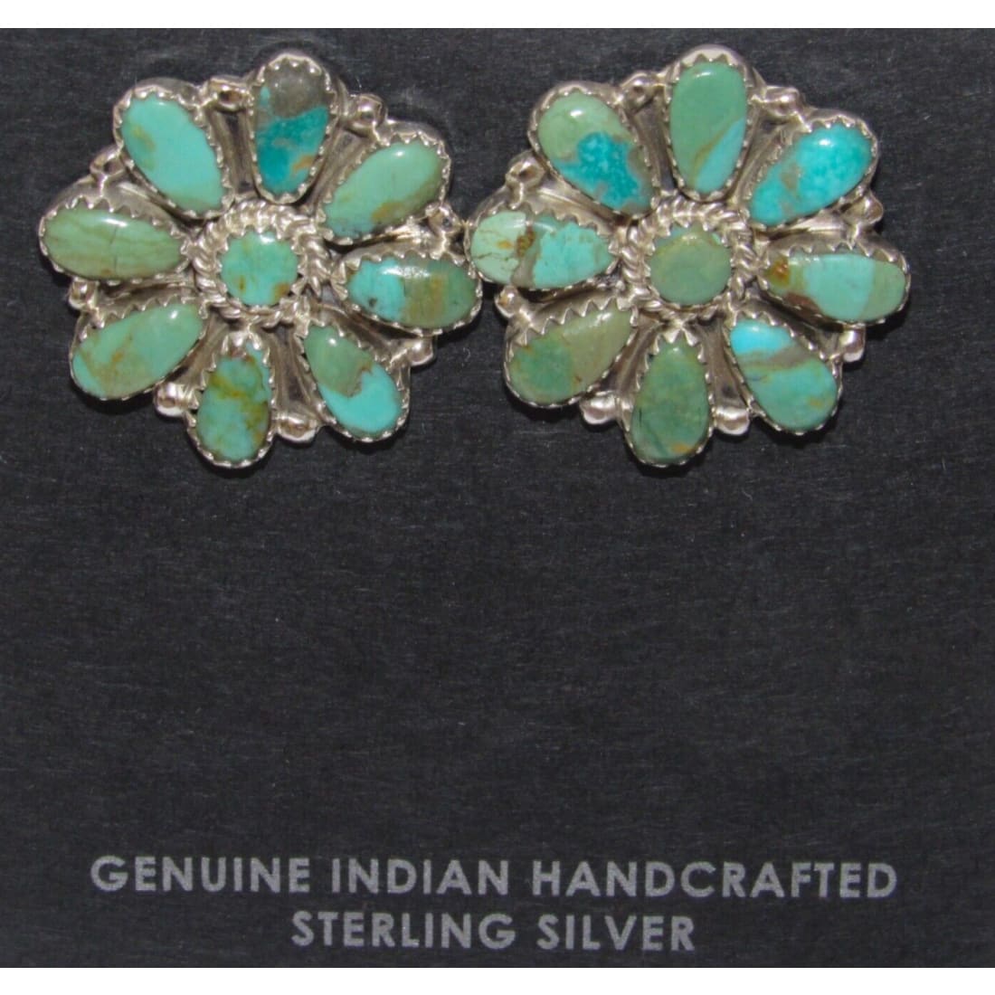 Navajo Turquoise Cluster Earrings Sterling Silver Native