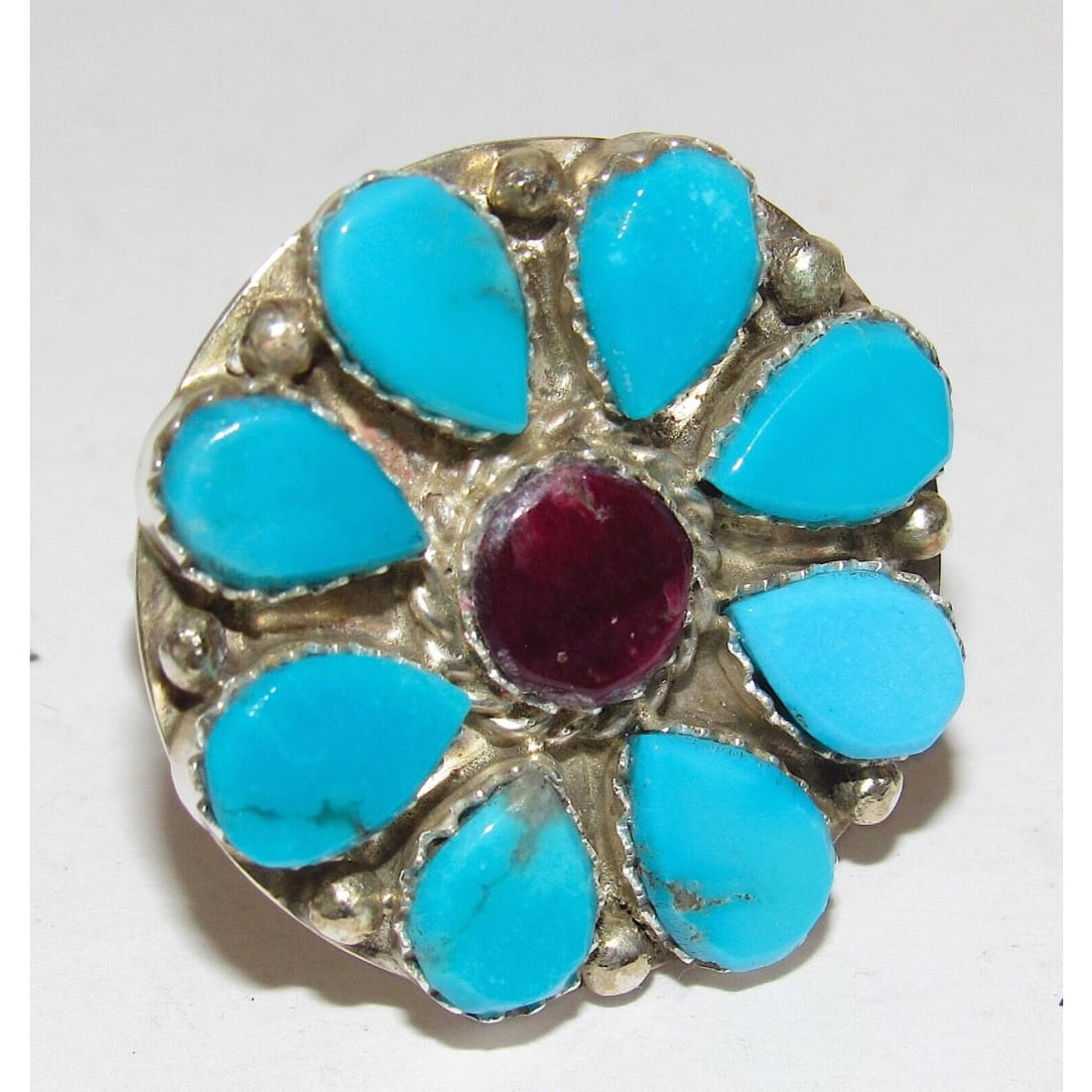 Navajo Turquoise Cluster Ring Sz 9.5 Purple Spiny Oyster
