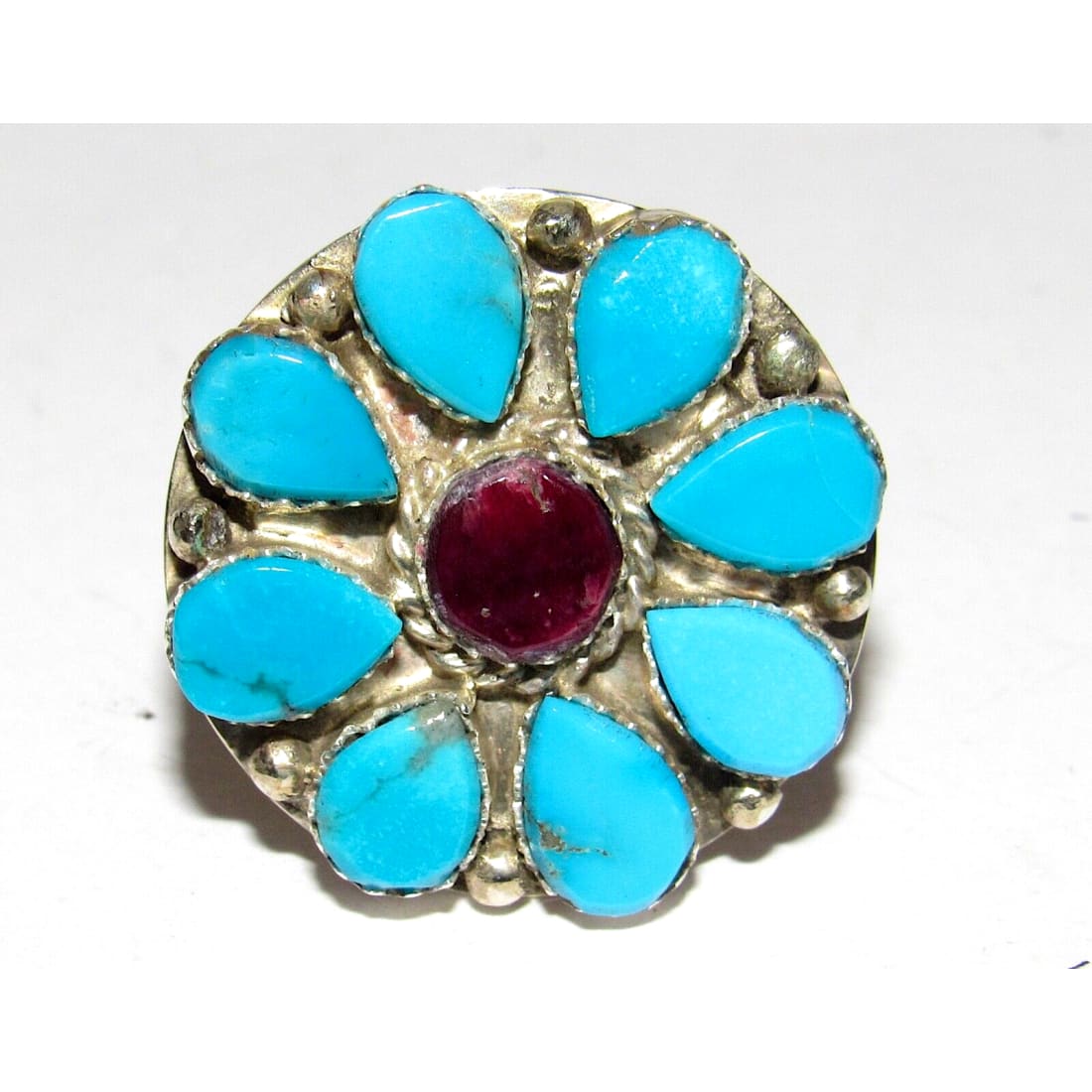 Navajo Turquoise Cluster Ring Sz 9.5 Purple Spiny Oyster
