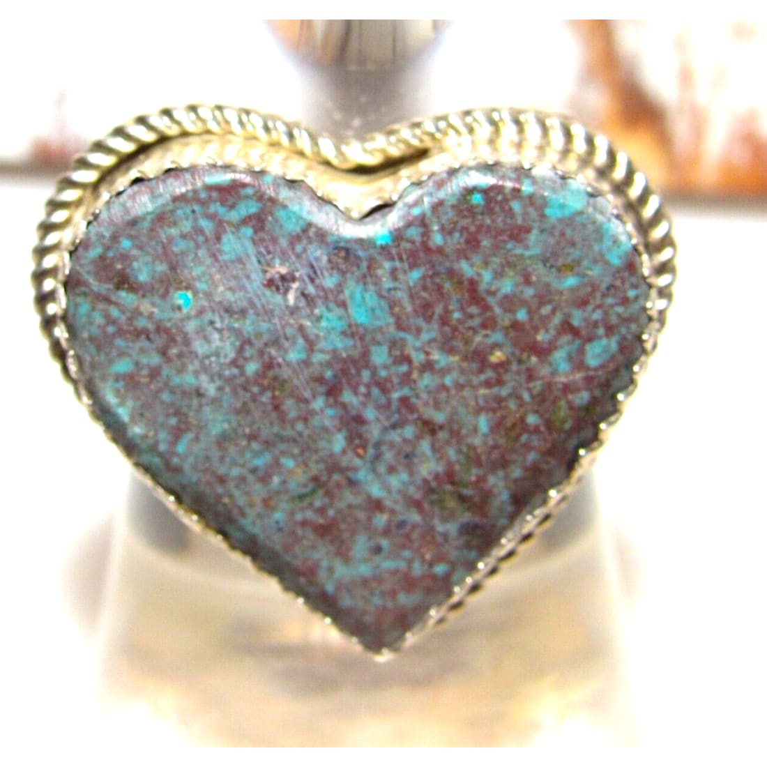 Navajo Turquoise Heart Ring Sz 7.5 Sterling Silver Signed