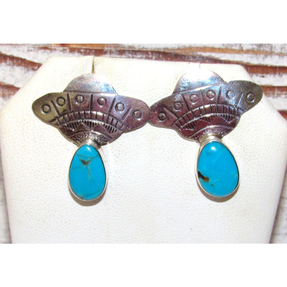 Navajo UFO Spaceship Earrings Sterling Silver Turquoise