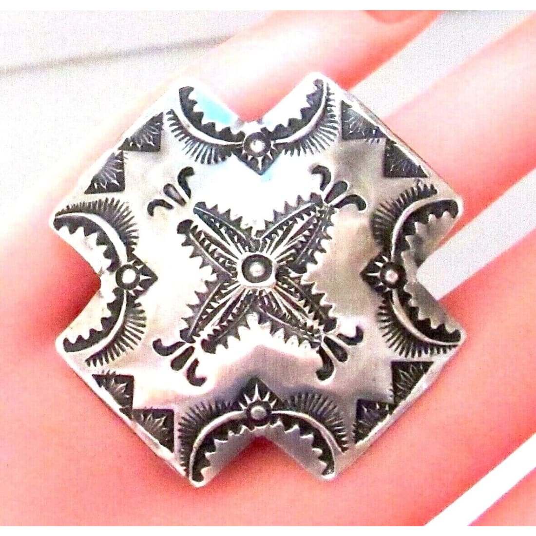 Navajo Vince Platero Concho Cross Adjustable Ring Native