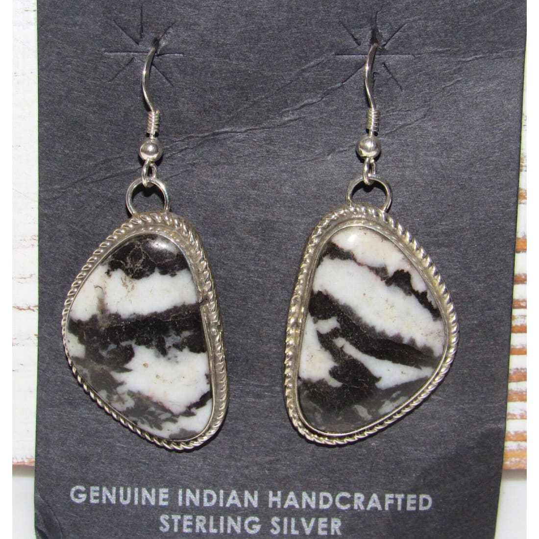 Navajo White Buffalo Earrings Sterling Silver Dangles M.