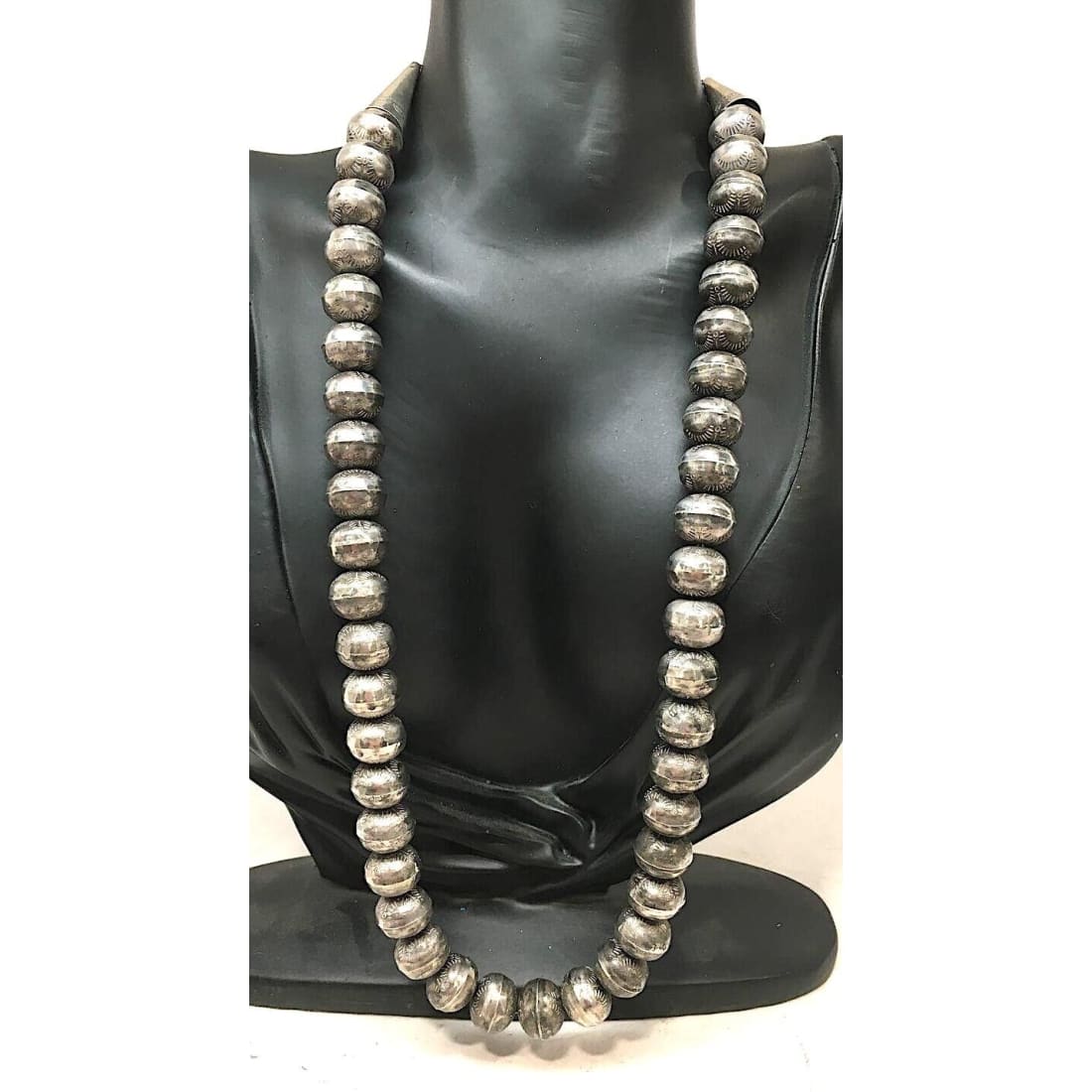 Old Pawn 12mm Navajo Pearls Necklace Hand Stamped Saucer