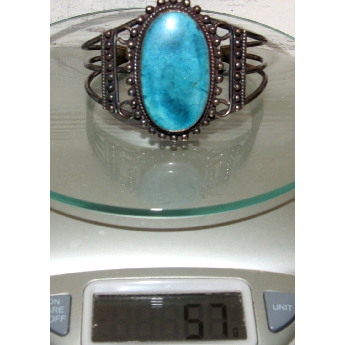 Old Pawn Navajo Cuff Bracelet Kingman Turquoise Sterling