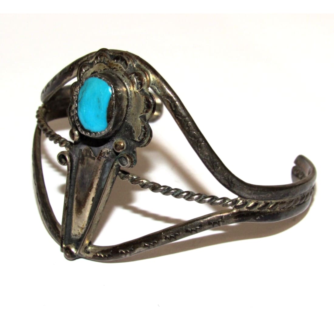 Old Pawn Navajo Cuff Bracelet Sterling Silver Turquoise Cuff