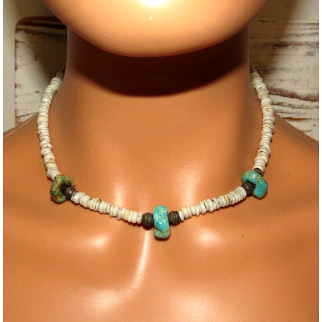 Old Pawn Navajo Heishi Choker Necklace Turquoise Nugget