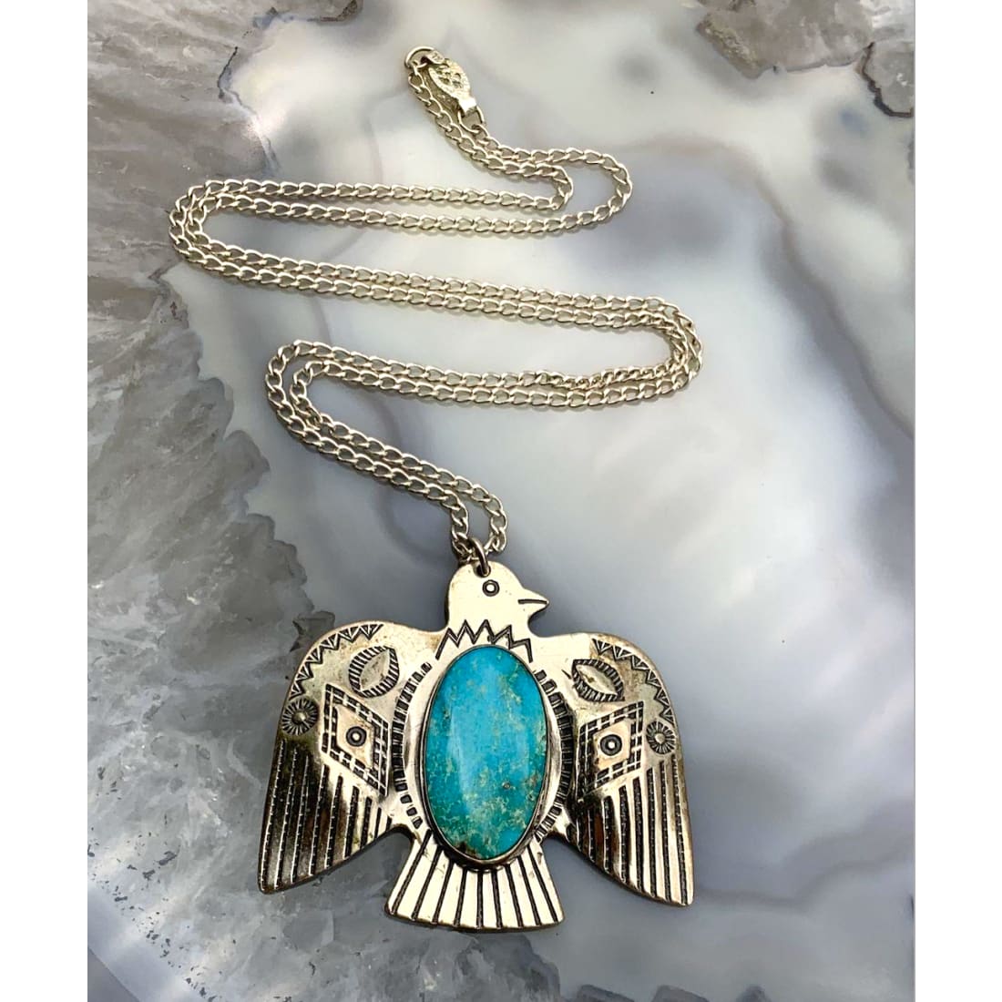 Old Pawn Navajo Ingot Thunderbird Necklace Turquoise