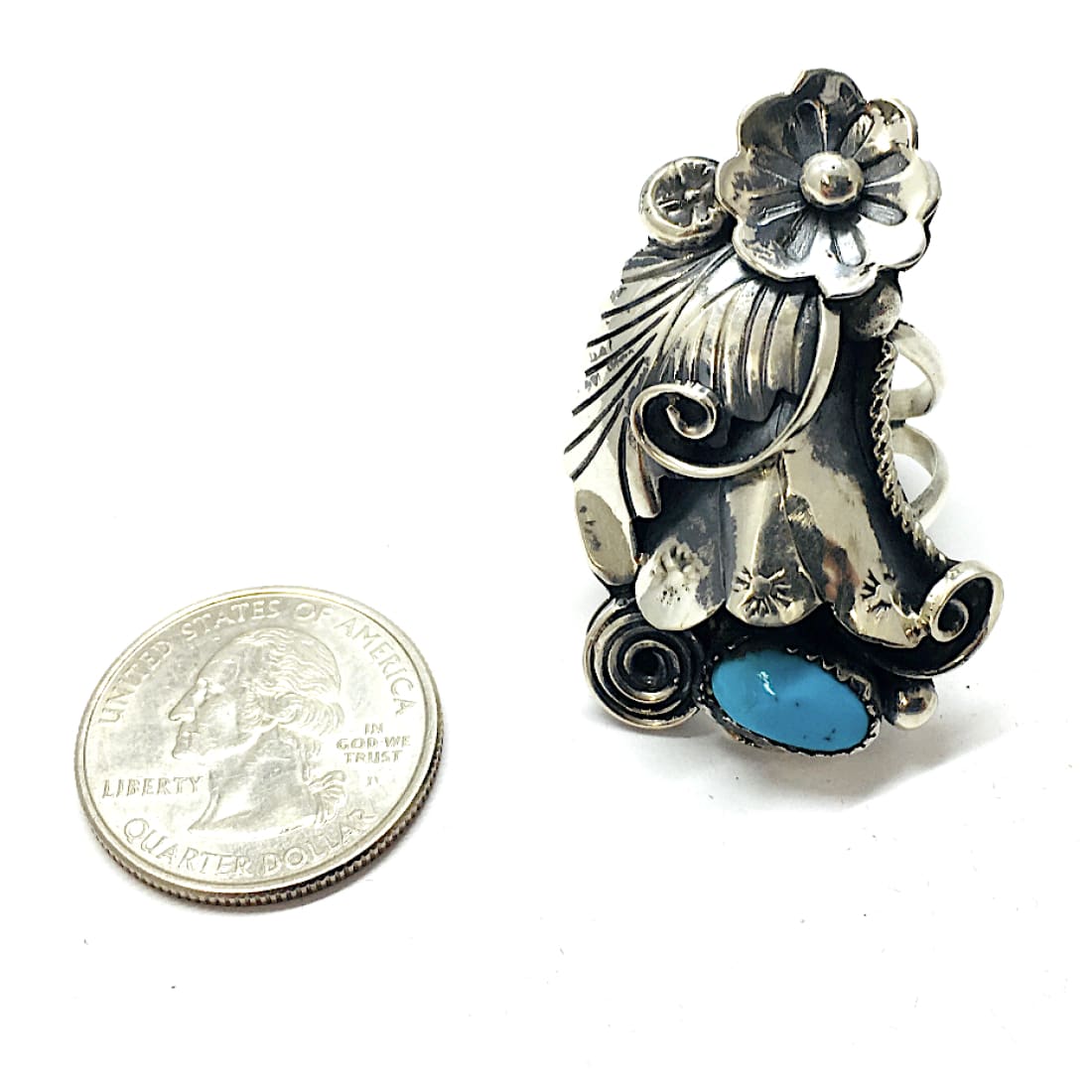 Old Pawn Navajo Kingman Turquoise Ring Size 8 Sterling