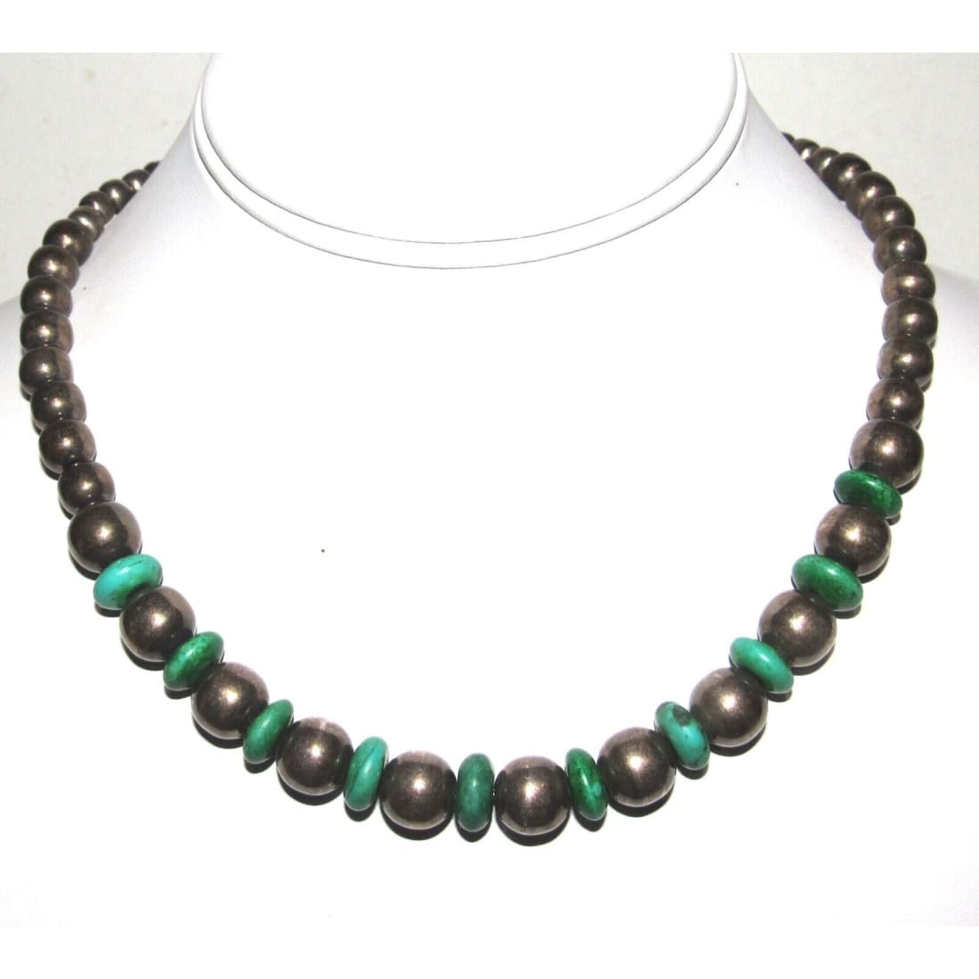Old Pawn Navajo Pearls Necklace Graduated Beads Sterling