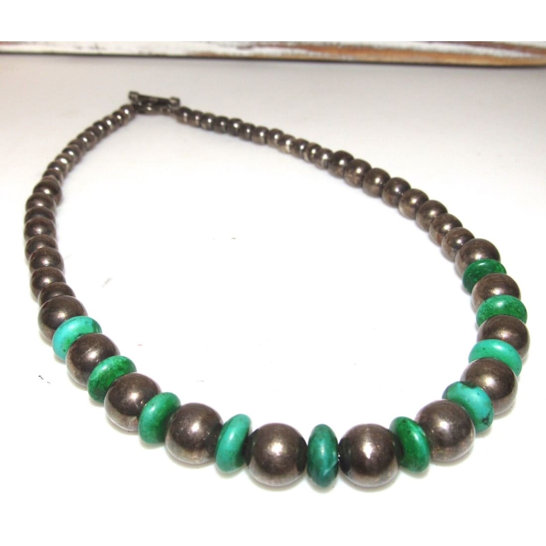 Old Pawn Navajo Pearls Necklace Graduated Beads Sterling