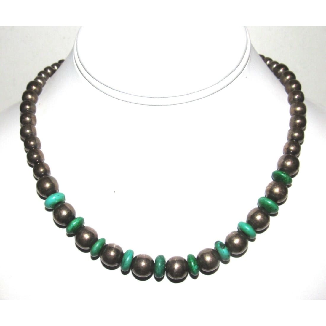 Old Pawn Navajo Pearls Necklace Graduated Beads Sterling