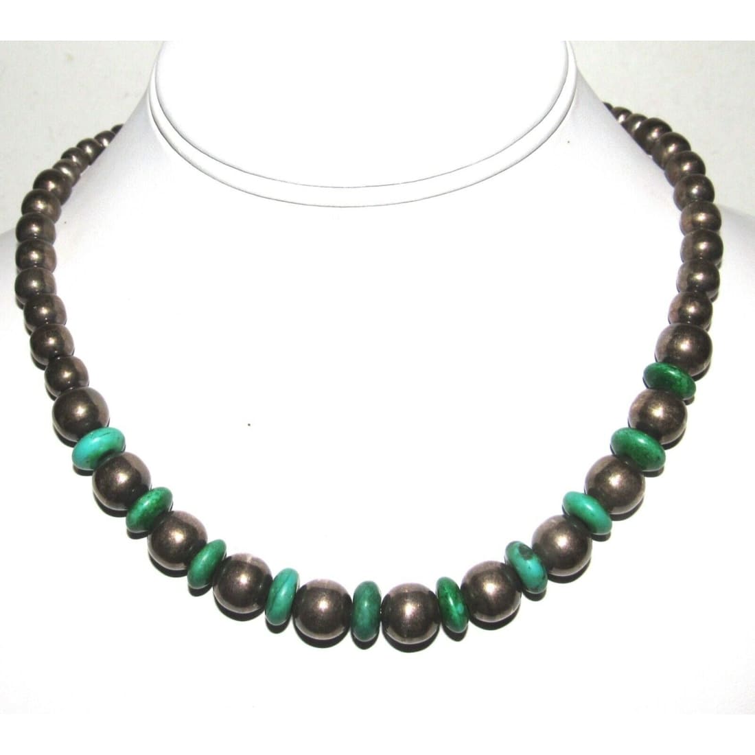 Old Pawn Navajo Pearls Necklace Graduated Beads Sterling