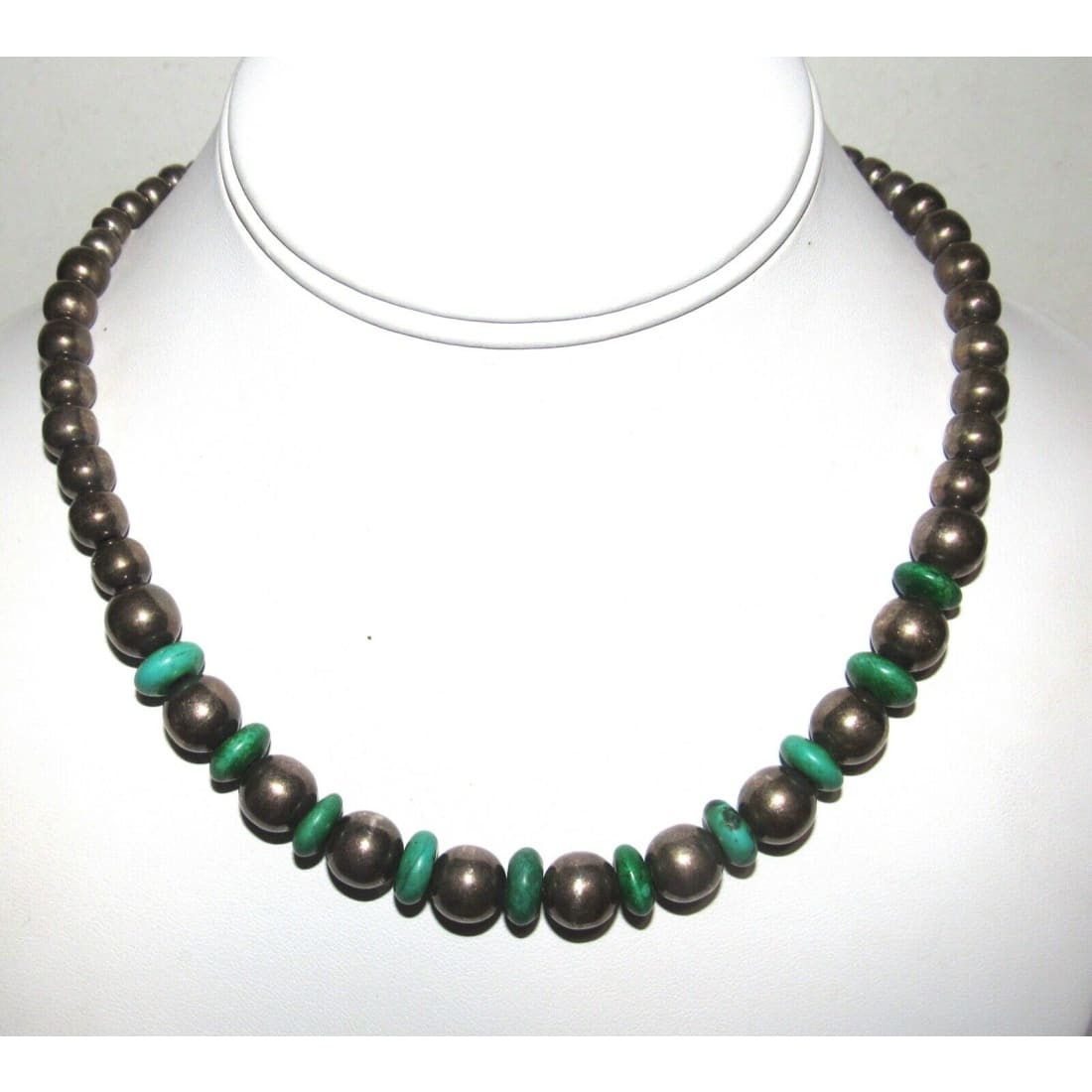 Old Pawn Navajo Pearls Necklace Graduated Beads Sterling