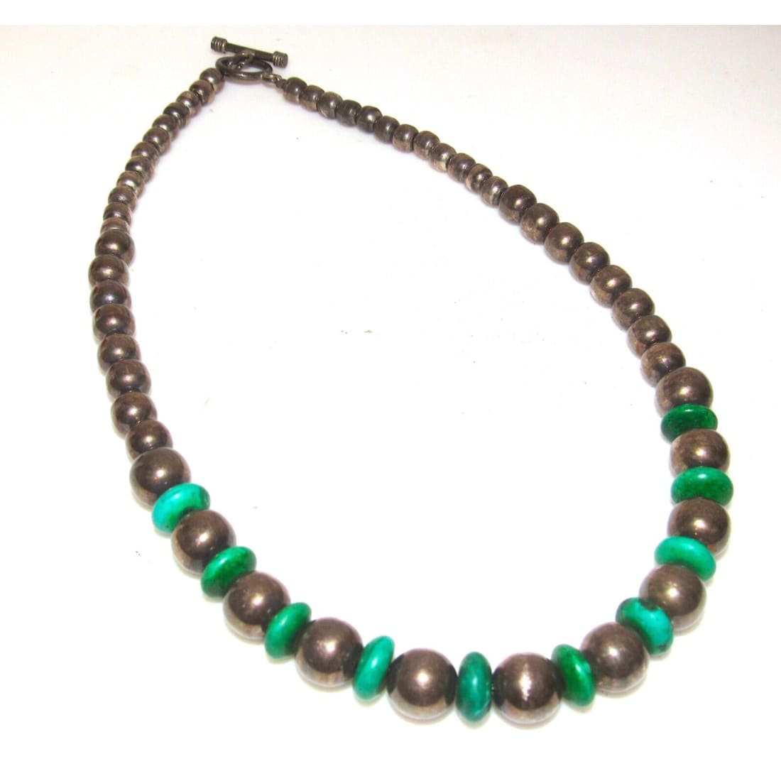 Old Pawn Navajo Pearls Necklace Graduated Beads Sterling