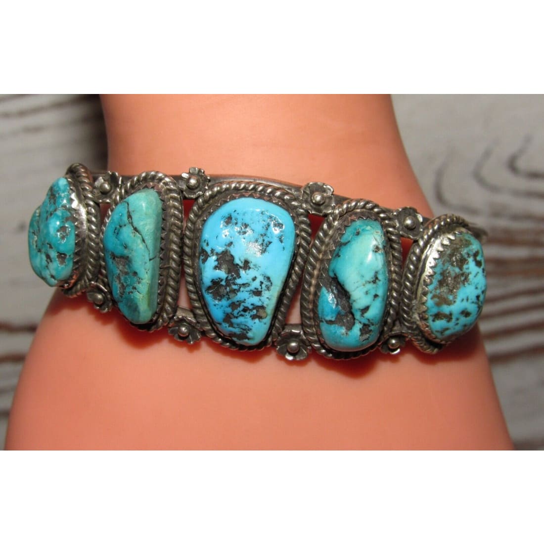 Old Pawn Navajo Turquoise Cuff Bracelet Sterling Silver