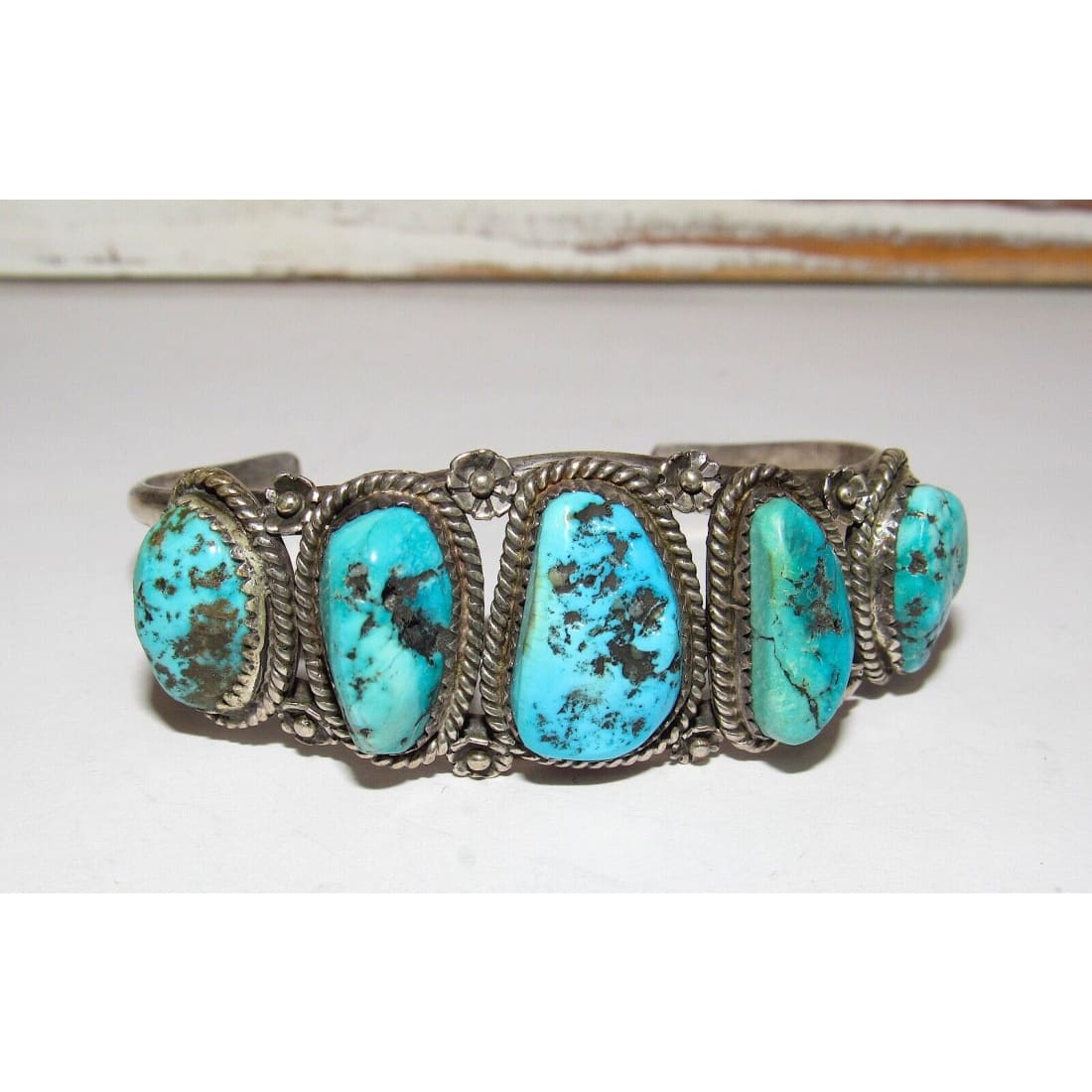 Old Pawn Navajo Turquoise Cuff Bracelet Sterling Silver