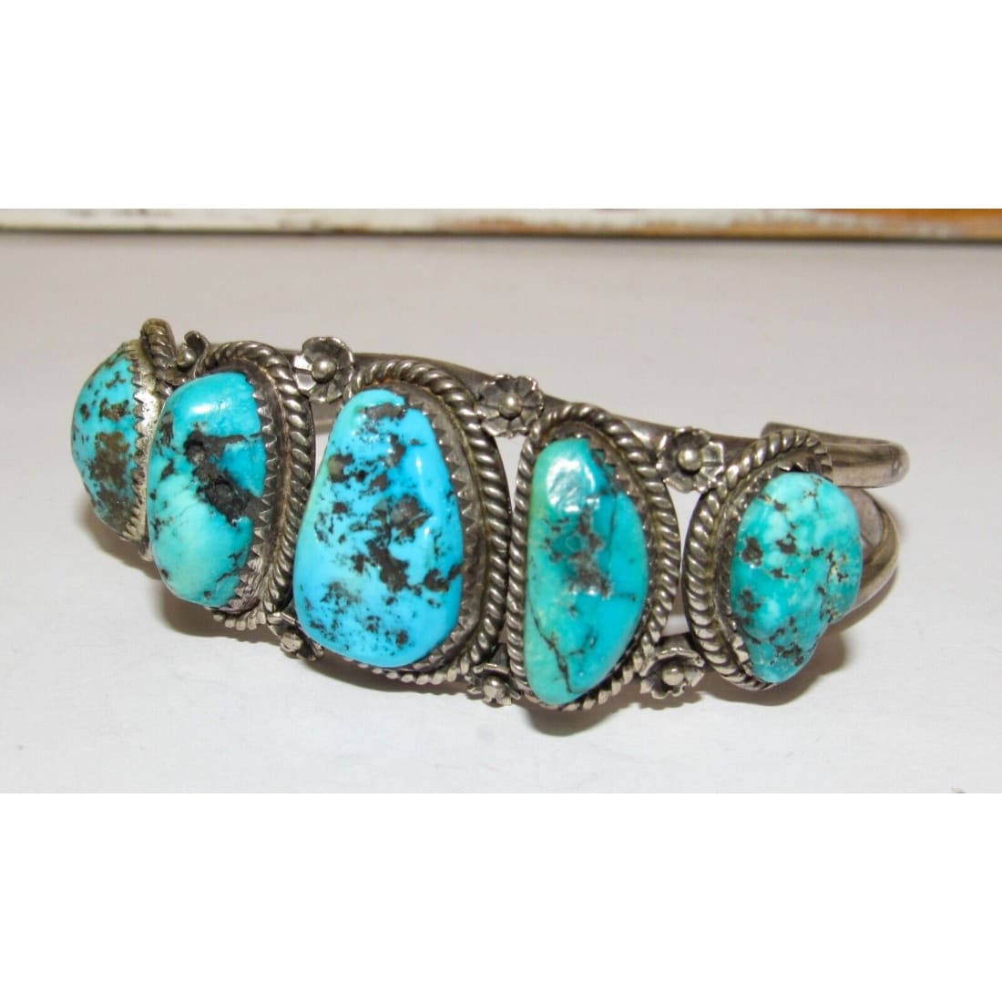 Old Pawn Navajo Turquoise Cuff Bracelet Sterling Silver