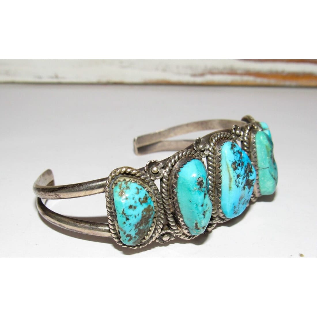 Old Pawn Navajo Turquoise Cuff Bracelet Sterling Silver